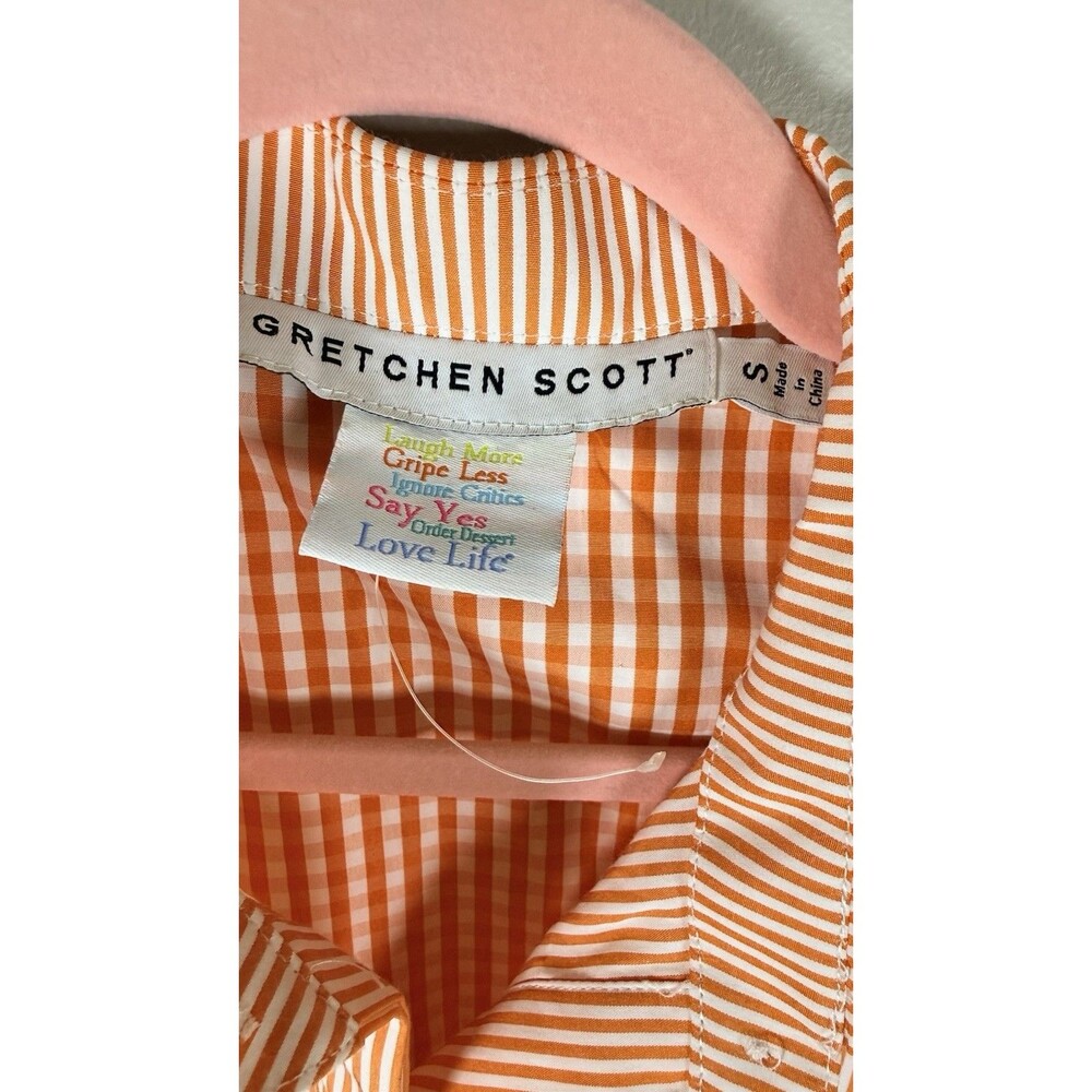 Gretchen Scott Orange/White Gingham Shirt Dress Button Front Belted Pockets S - Picture 6 of 6
